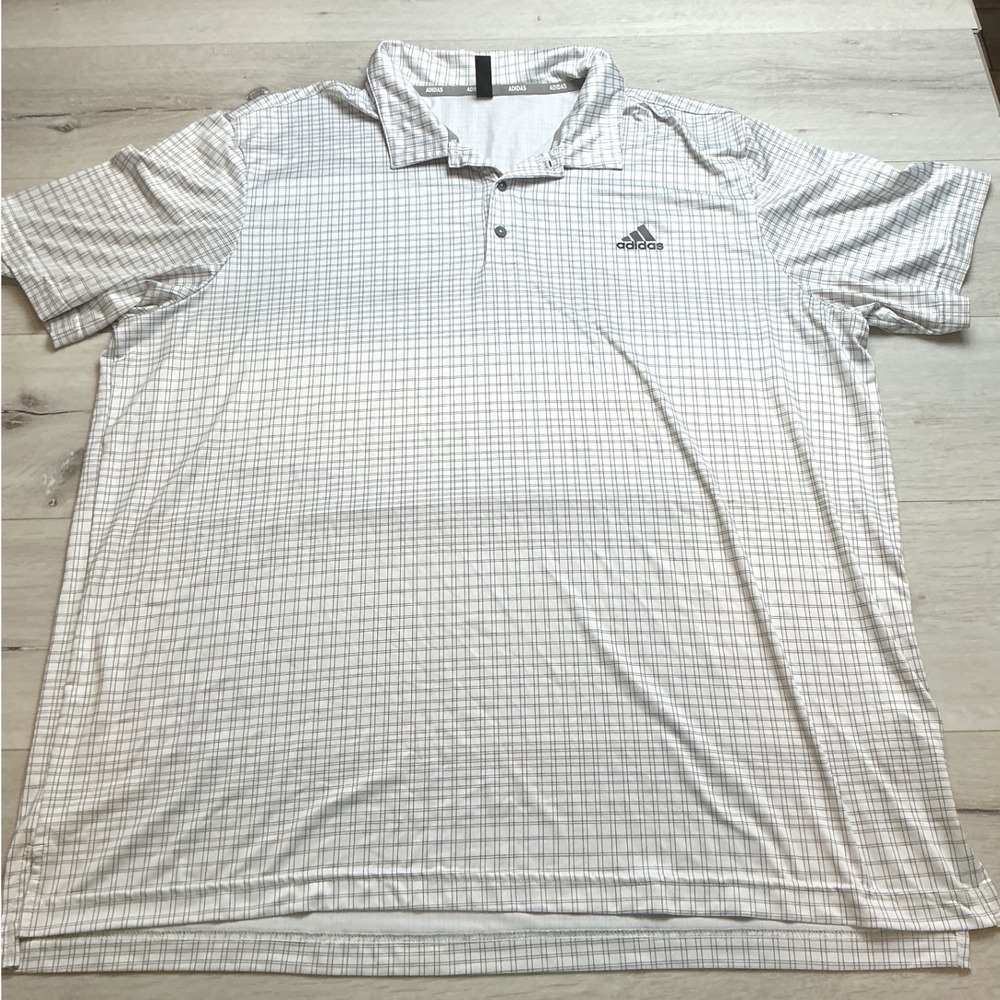 Adidas Golf Polo Shirt Mens 2XL White‎ Grey PreLoved
